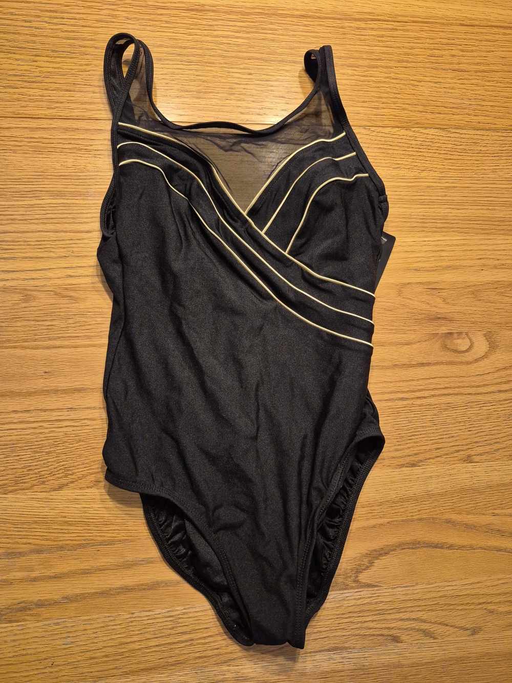 Black One-Piece Women's Swimsuit with Gold Piping
